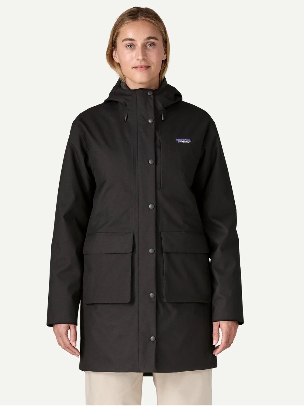 Patagonia Women's Pine Bank Black Hooded Rain Parka